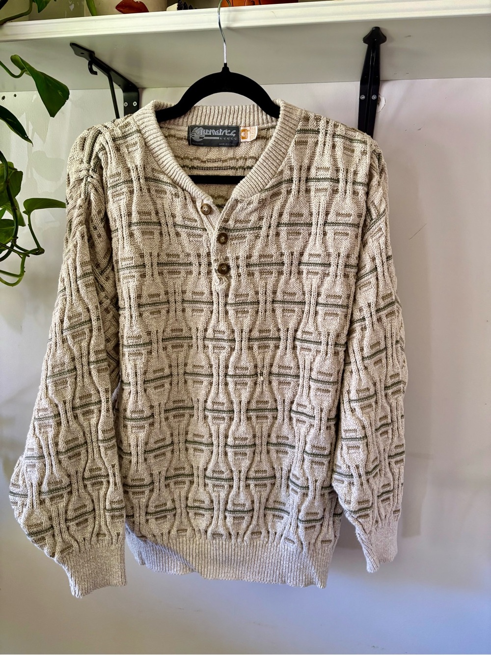 Element Cream Textured Cable Knit Crewneck Sweater